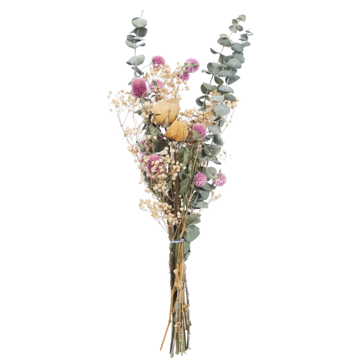 Flores secas naturales - flores conservadas reales con eucalipto, rosas y aliento de bebé para la decoración del hogar rús, bodas y arreglos de regalos