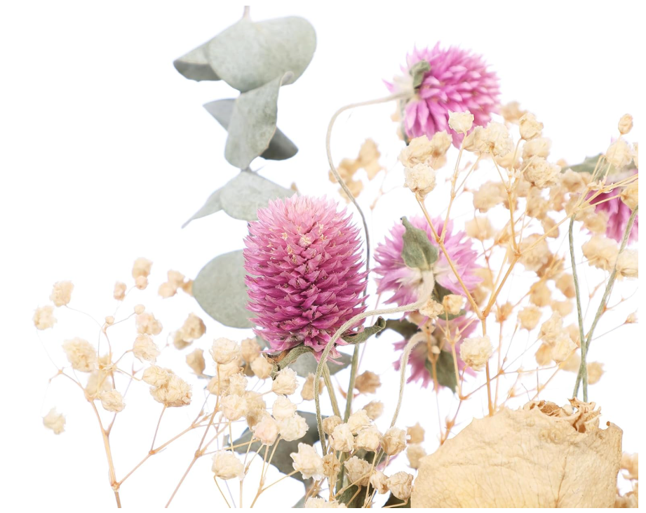 Flores secas naturales - flores conservadas reales con eucalipto, rosas y aliento de bebé para la decoración del hogar rús, bodas y arreglos de regalos