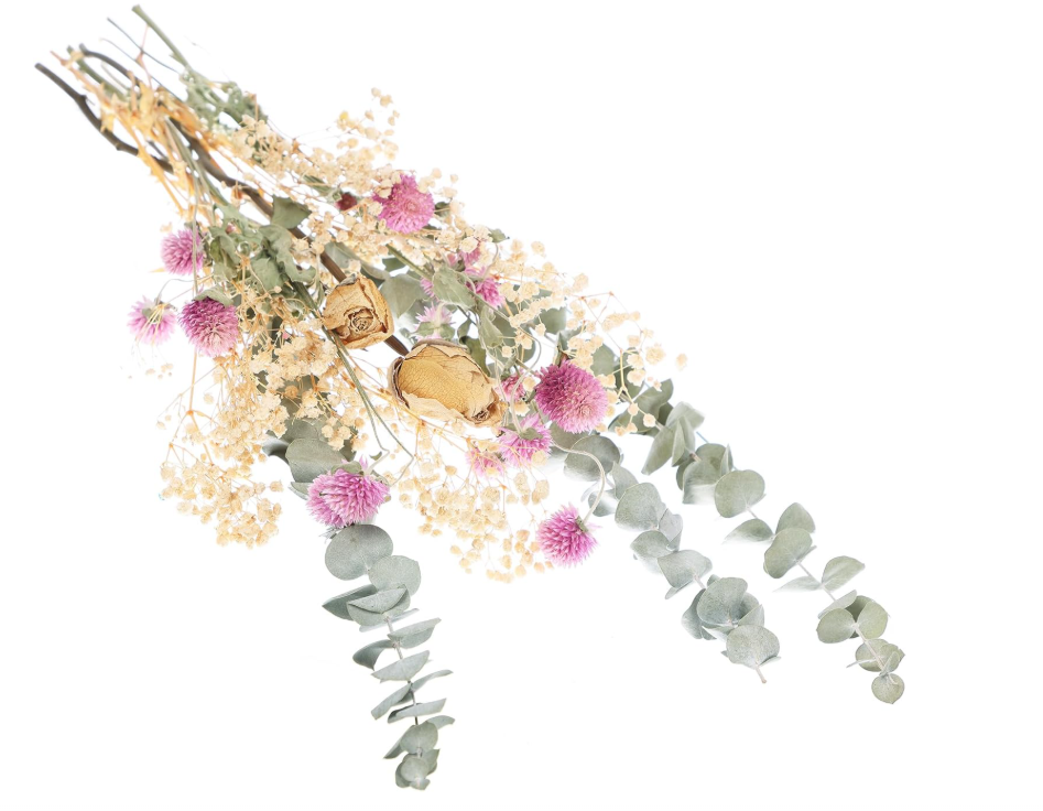 Flores secas naturales - flores conservadas reales con eucalipto, rosas y aliento de bebé para la decoración del hogar rús, bodas y arreglos de regalos