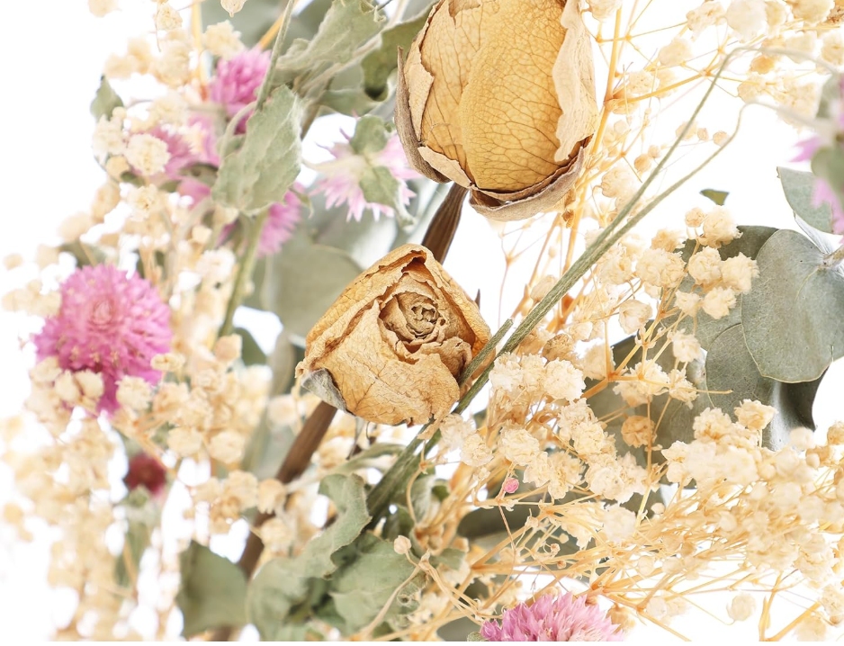 Flores secas naturales - flores conservadas reales con eucalipto, rosas y aliento de bebé para la decoración del hogar rús, bodas y arreglos de regalos