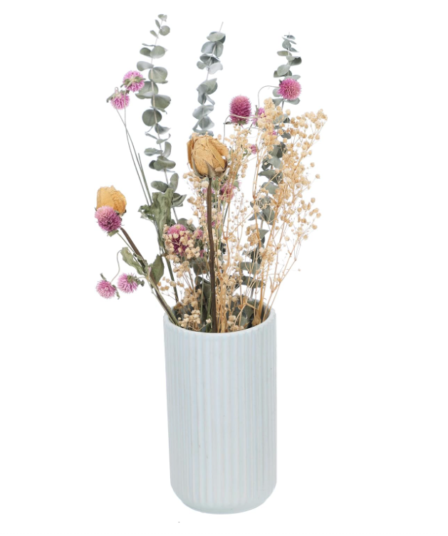 Flores secas naturales - flores conservadas reales con eucalipto, rosas y aliento de bebé para la decoración del hogar rús, bodas y arreglos de regalos