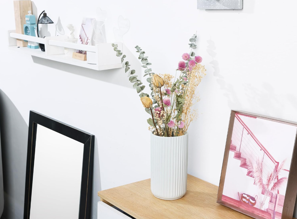 Flores secas naturales - flores conservadas reales con eucalipto, rosas y aliento de bebé para la decoración del hogar rús, bodas y arreglos de regalos