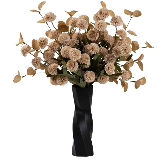 Crisantemos artificiales con Eucalyptus - talflorde seda realistas para ramos de boda, centros de centro y decordel hogar