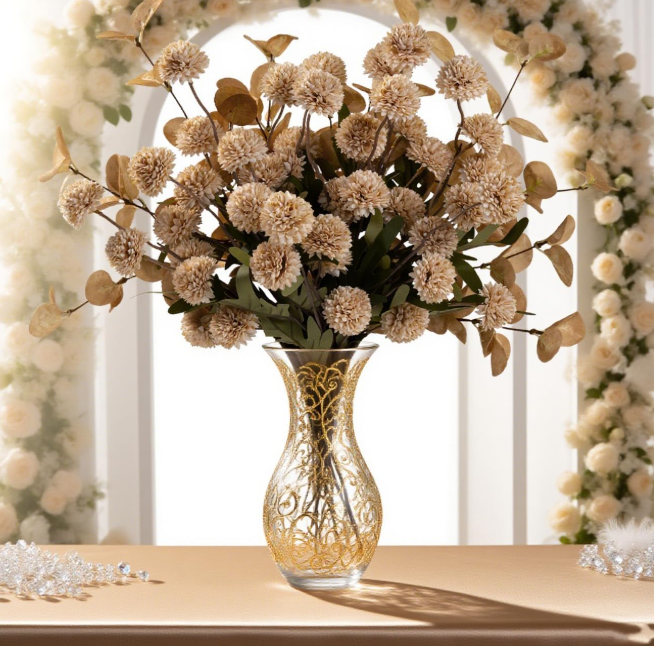 Crisantemos artificiales con Eucalyptus - talflorde seda realistas para ramos de boda, centros de centro y decordel hogar