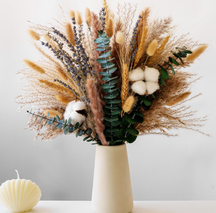 Ramo de flores secas con talde de algodón, eucalipto y Pampas - centro de mesa rúsde Boho para la decoración de boda, granja y casa
