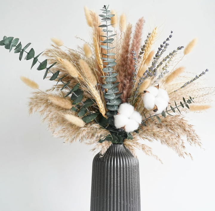 Ramo de flores secas con talde de algodón, eucalipto y Pampas - centro de mesa rúsde Boho para la decoración de boda, granja y casa